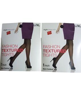 2 Hanes Stylessentials Fashion Textured Tights Size L/XL Black Diamond Dot